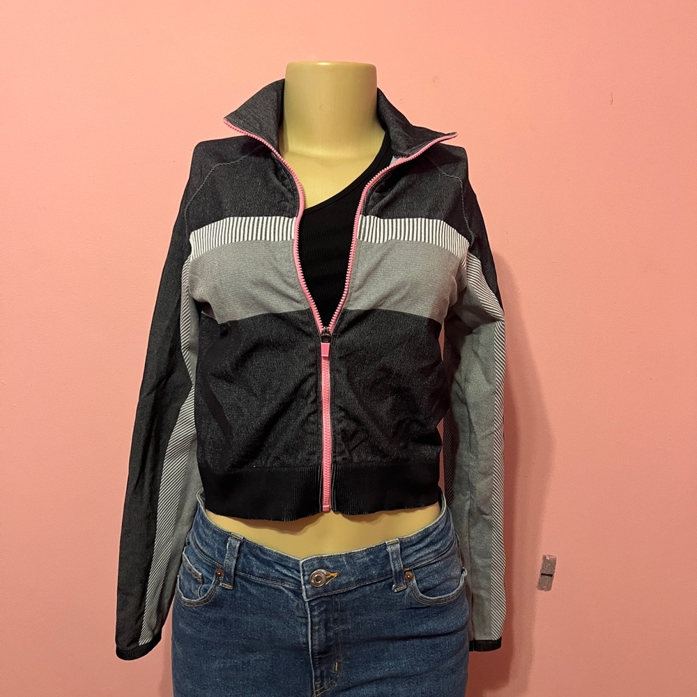 Fabletics Black and Gray Jacket with Pink Accents